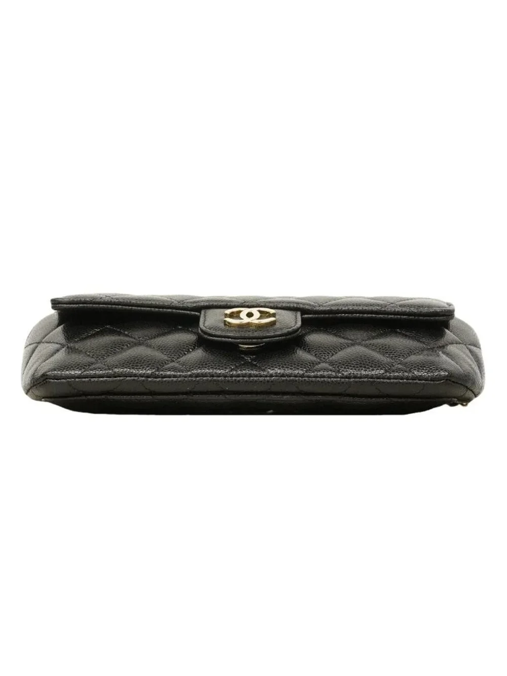 Chanel Shoulder Bag Quilted Caviar Leather Black Champagne Gold